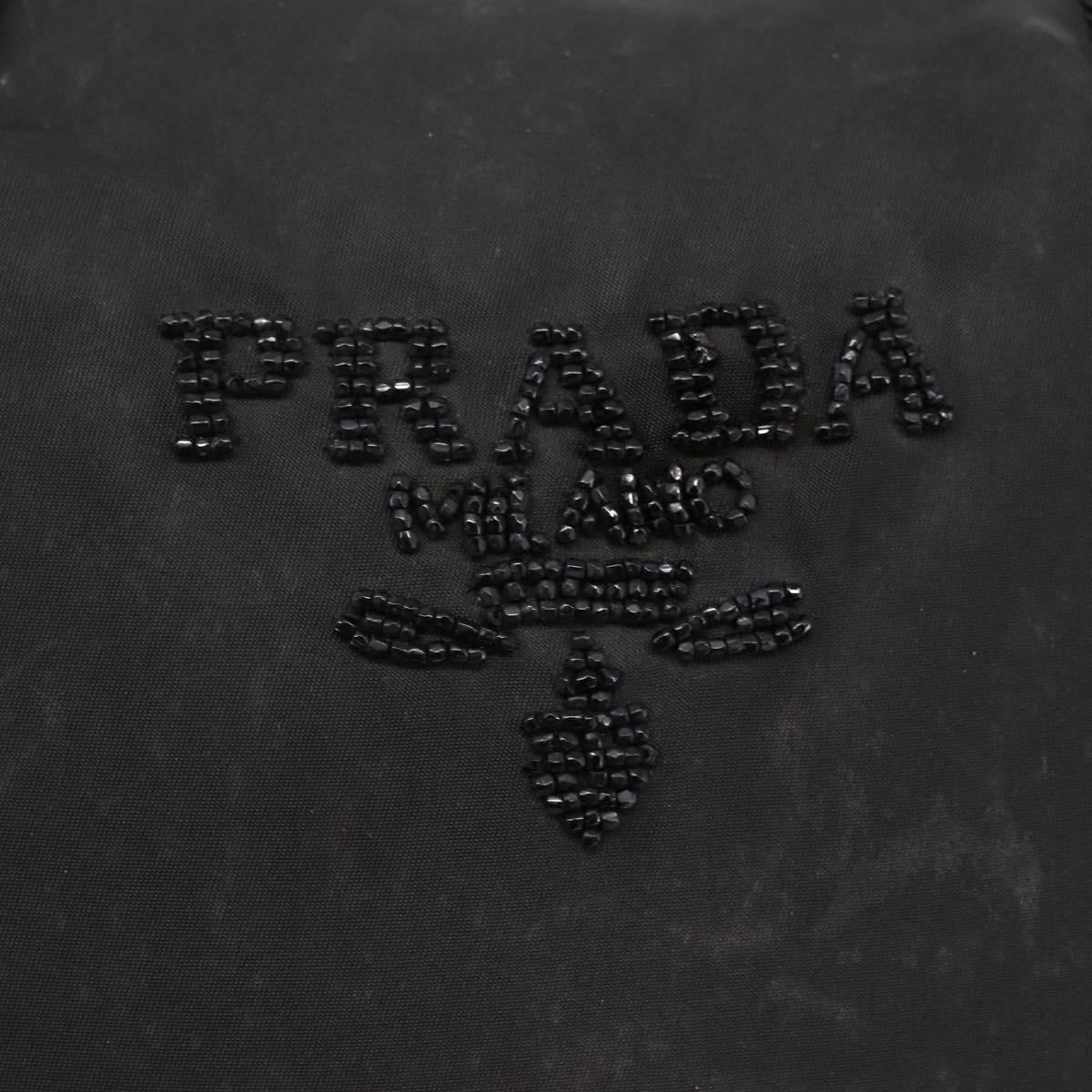 PRADA Beads Fringe Tote Bag Nylon Black Silver Auth bs30470