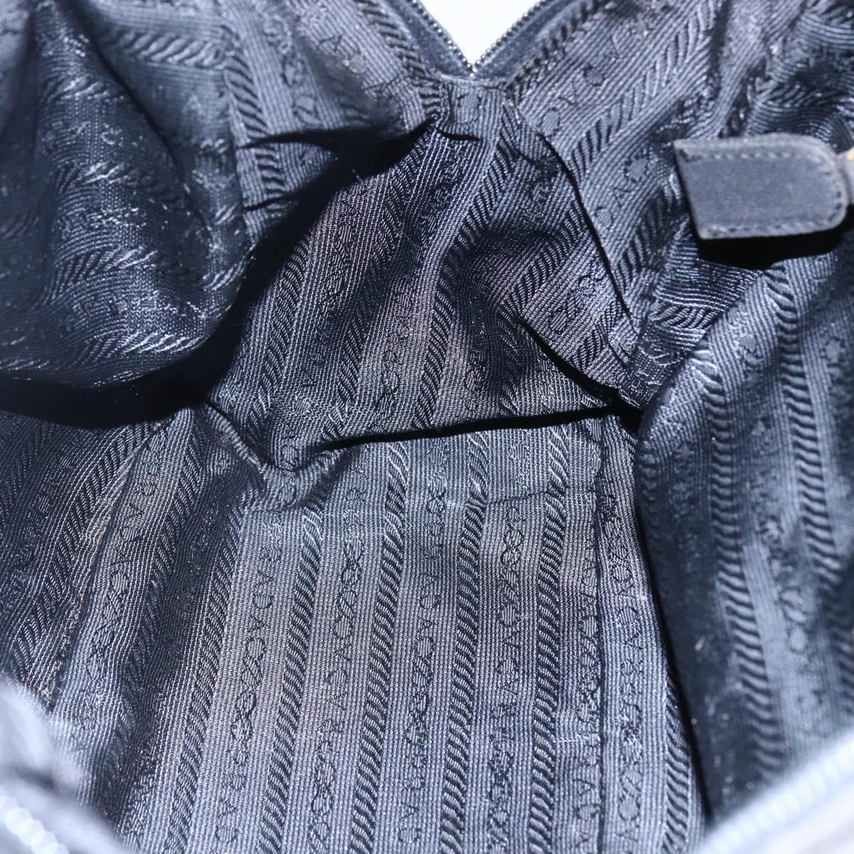 PRADA Beads Fringe Tote Bag Nylon Black Silver Auth bs30470