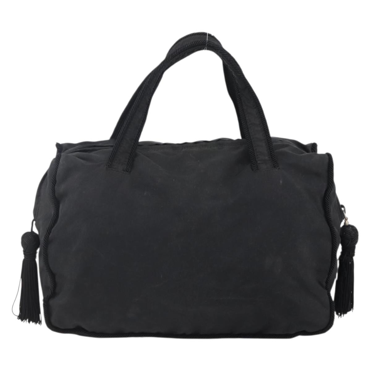 PRADA Beads Fringe Tote Bag Nylon Black Silver Auth bs30470