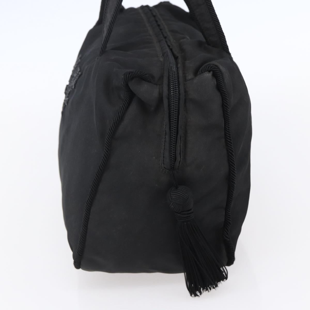 PRADA Beads Fringe Tote Bag Nylon Black Silver Auth bs30470