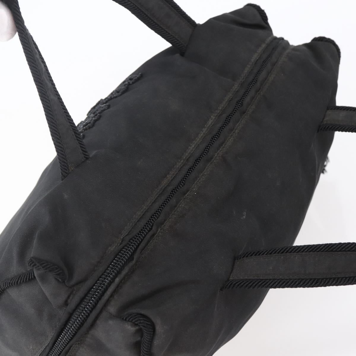 PRADA Beads Fringe Tote Bag Nylon Black Silver Auth bs30470