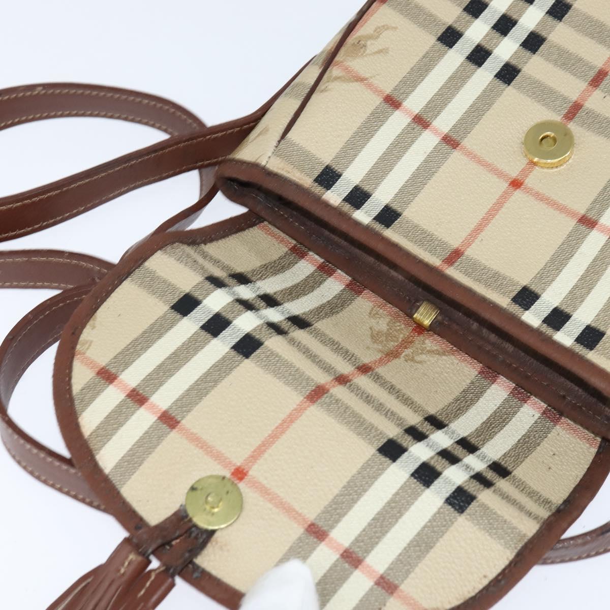 Burberrys Nova Check Shoulder Bag PVC Beige Gold Auth bs30473