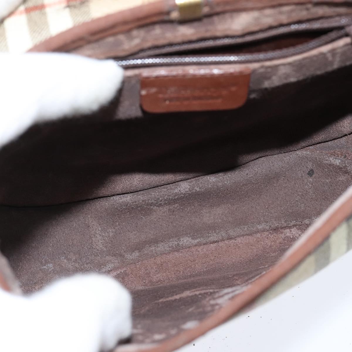 Burberrys Nova Check Shoulder Bag PVC Beige Gold Auth bs30473