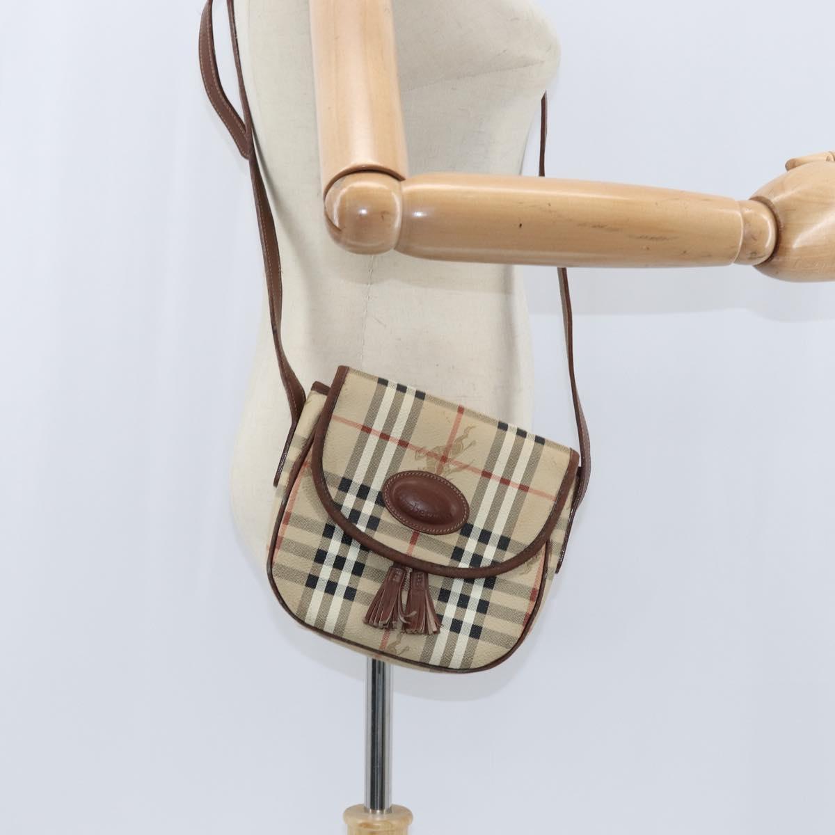 Burberrys Nova Check Shoulder Bag PVC Beige Gold Auth bs30473