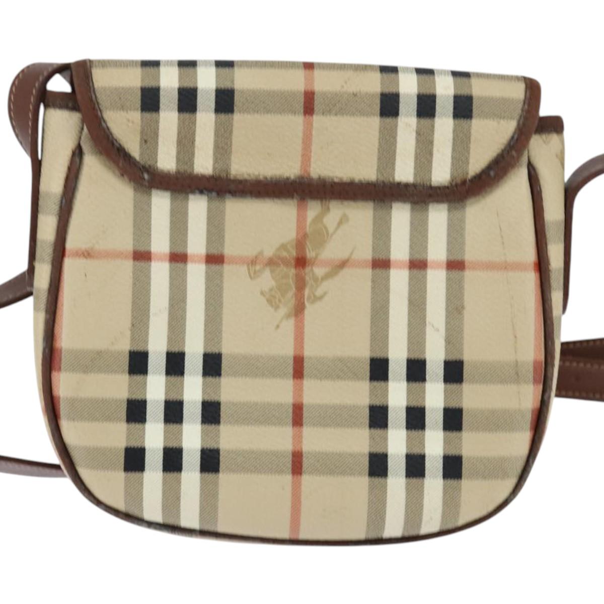 Burberrys Nova Check Shoulder Bag PVC Beige Gold Auth bs30473