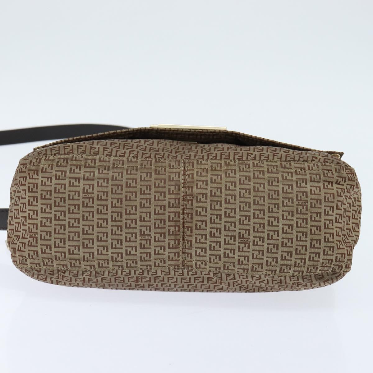 FENDI Zucchino Canvas Shoulder Bag Nylon Beige Gold Auth bs30474