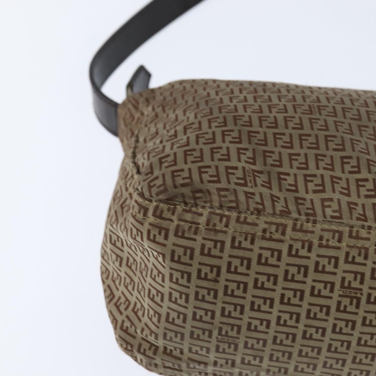 FENDI Zucchino Canvas Shoulder Bag Nylon Beige Gold Auth bs30474