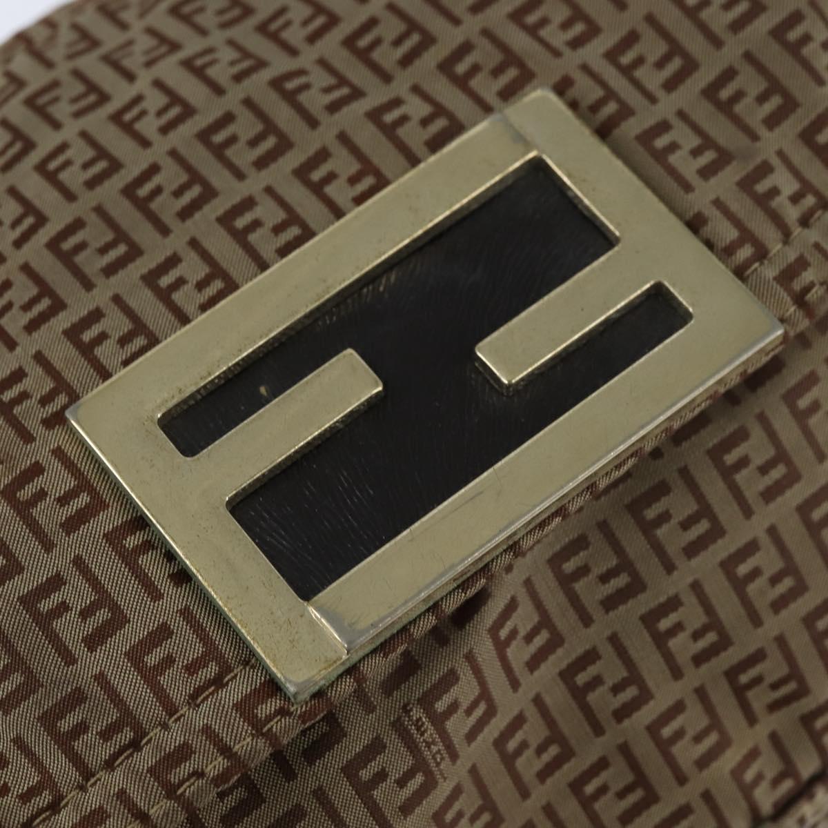 FENDI Zucchino Canvas Shoulder Bag Nylon Beige Gold Auth bs30474