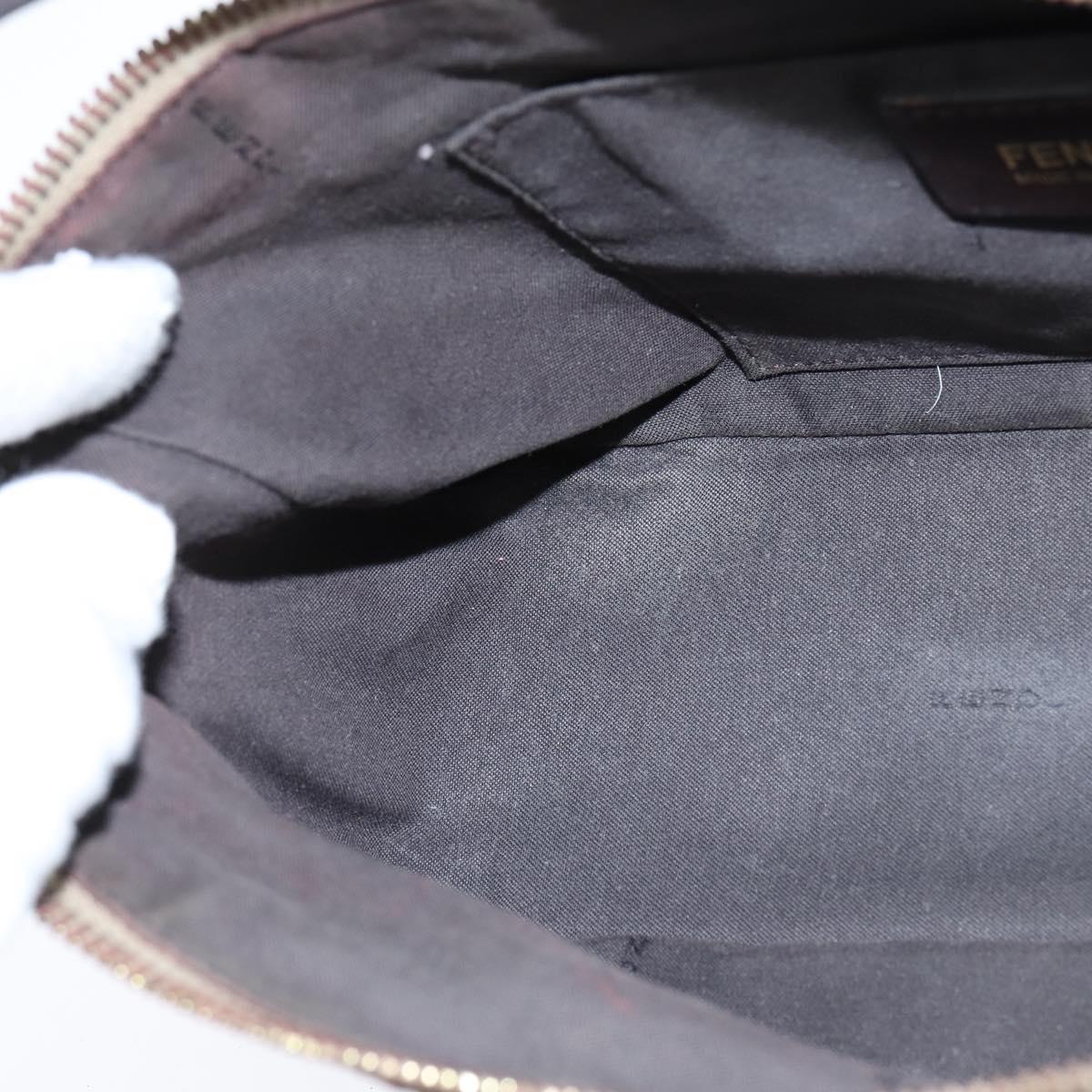 FENDI Zucchino Canvas Shoulder Bag Nylon Beige Gold Auth bs30474