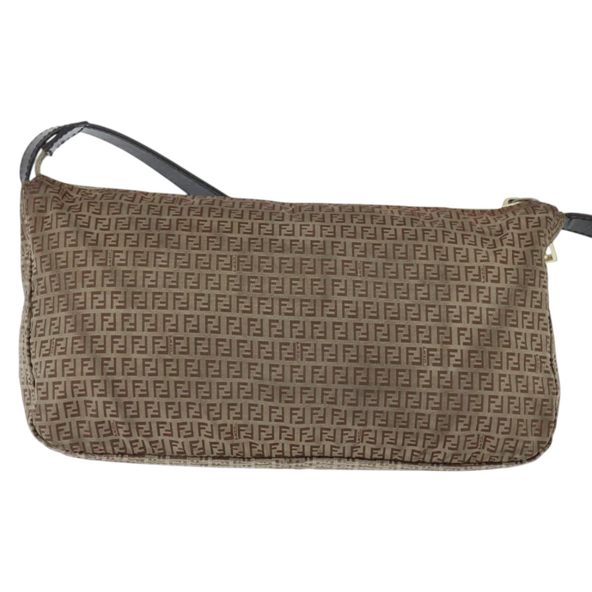 FENDI Zucchino Canvas Shoulder Bag Nylon Beige Gold Auth bs30474