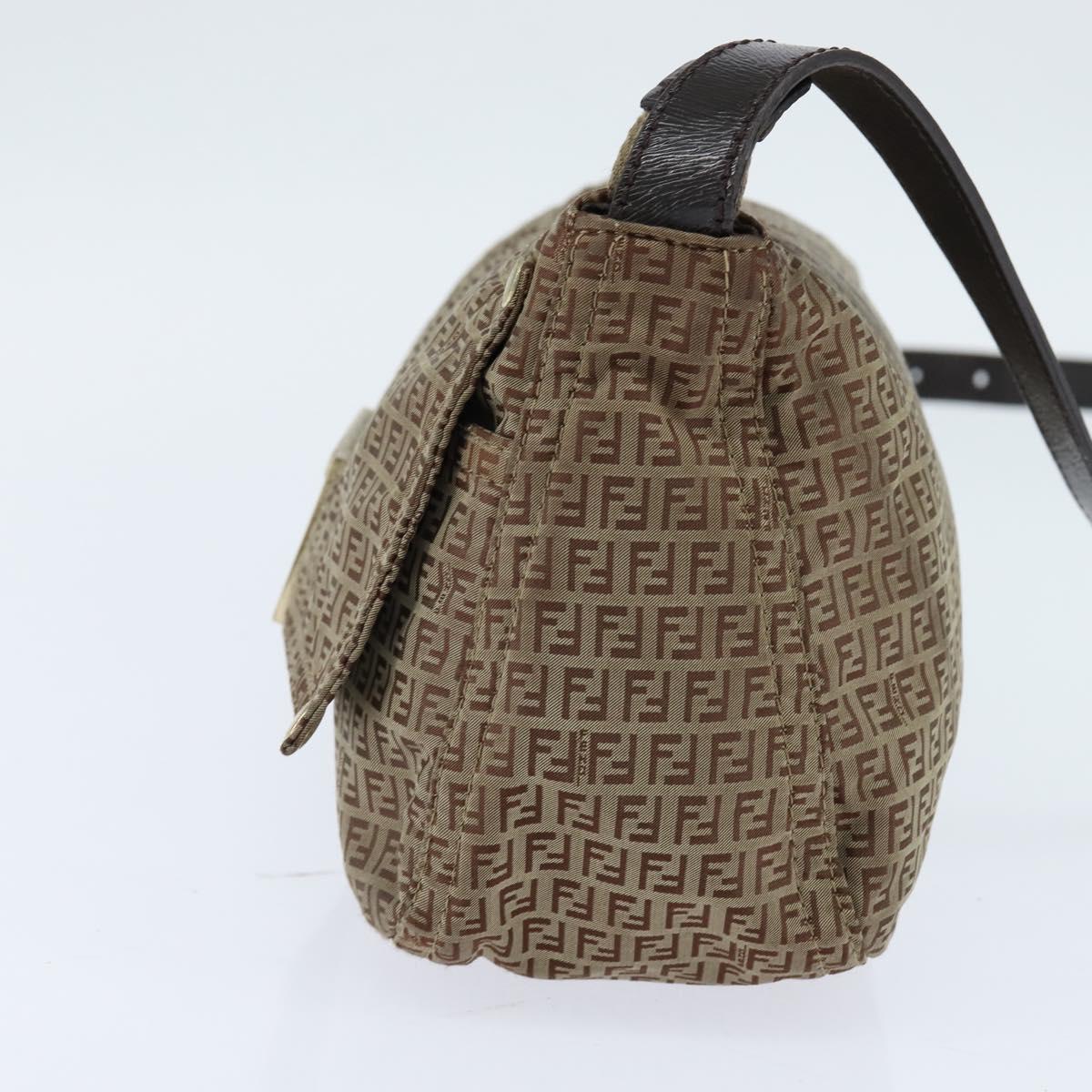 FENDI Zucchino Canvas Shoulder Bag Nylon Beige Gold Auth bs30474