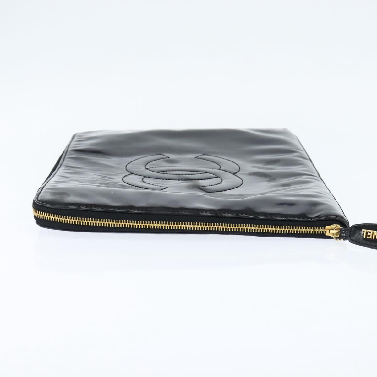 CHANEL Briefcase Patent leather Black Gold CC Auth bs30475