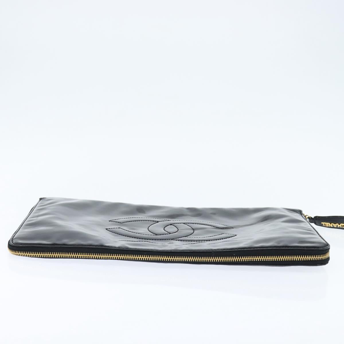 CHANEL Briefcase Patent leather Black Gold CC Auth bs30475