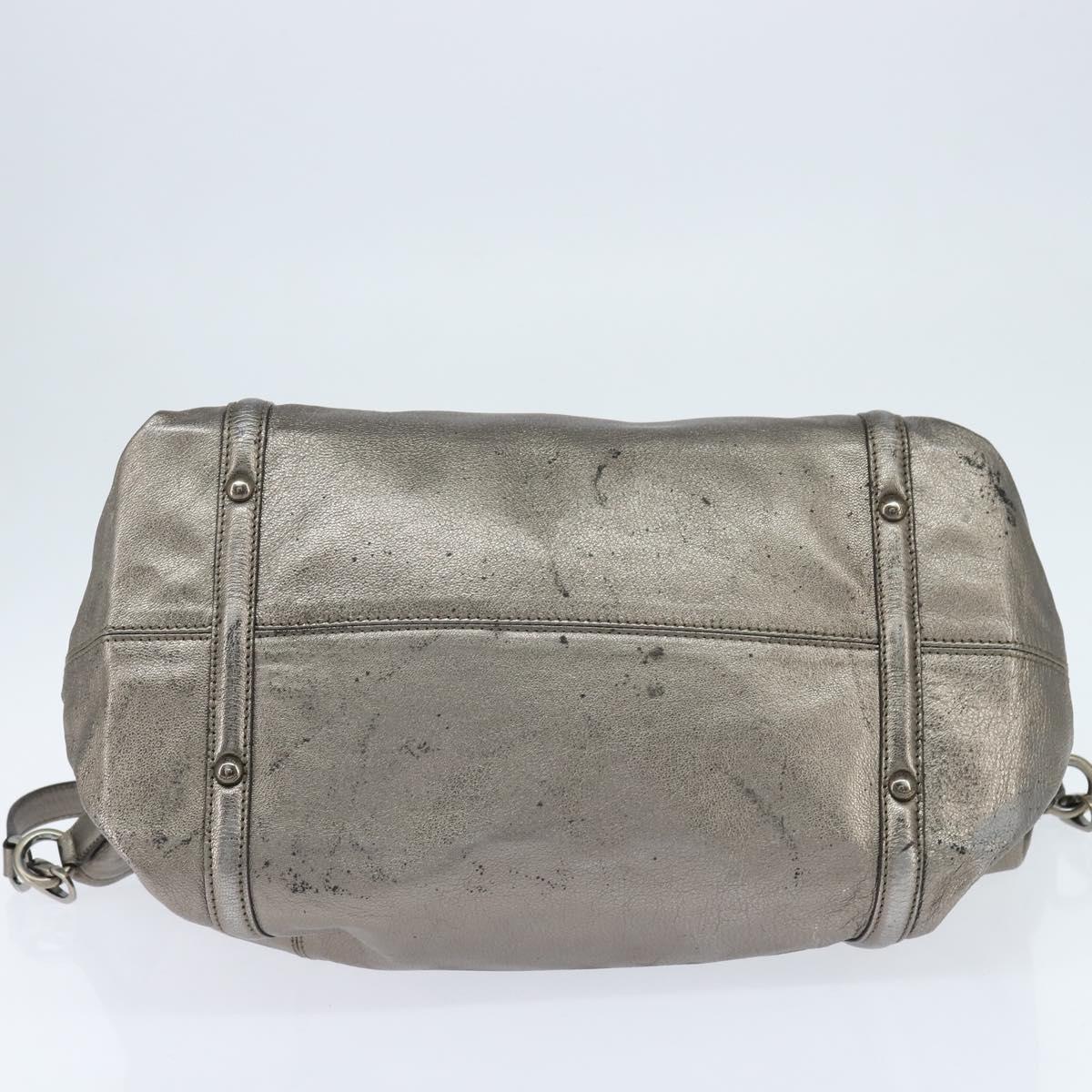Salvatore Ferragamo Gancini Hand Bag Leather 2way Silver Auth bs30477