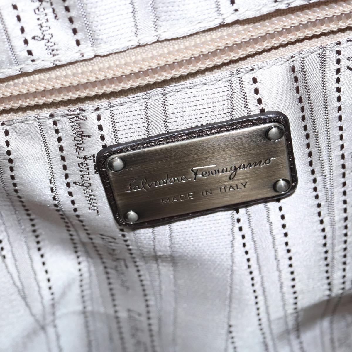 Salvatore Ferragamo Gancini Hand Bag Leather 2way Silver Auth bs30477