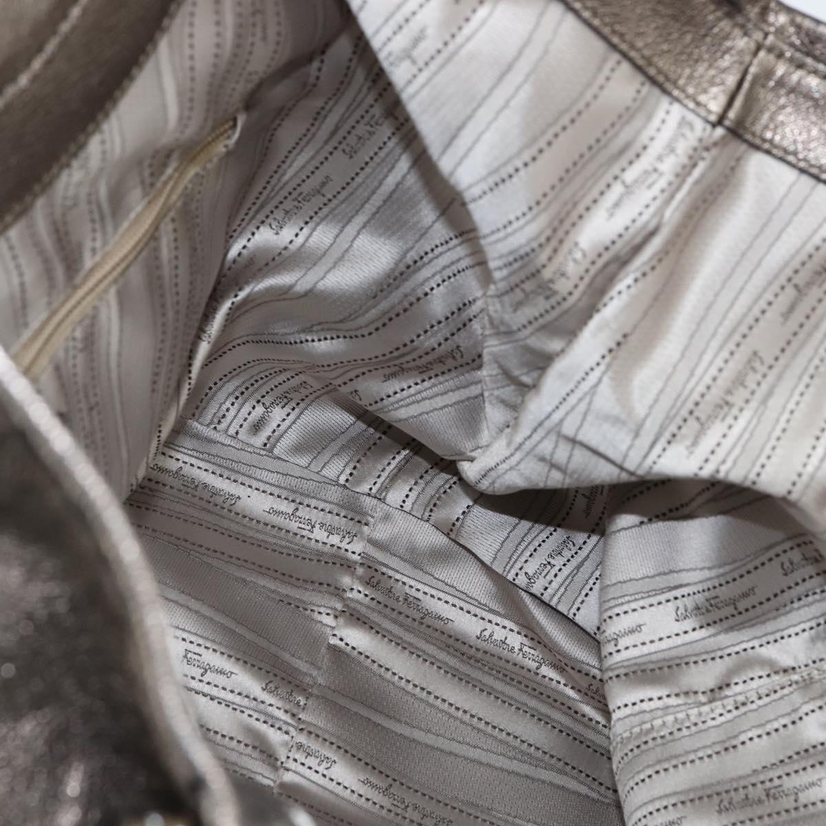 Salvatore Ferragamo Gancini Hand Bag Leather 2way Silver Auth bs30477