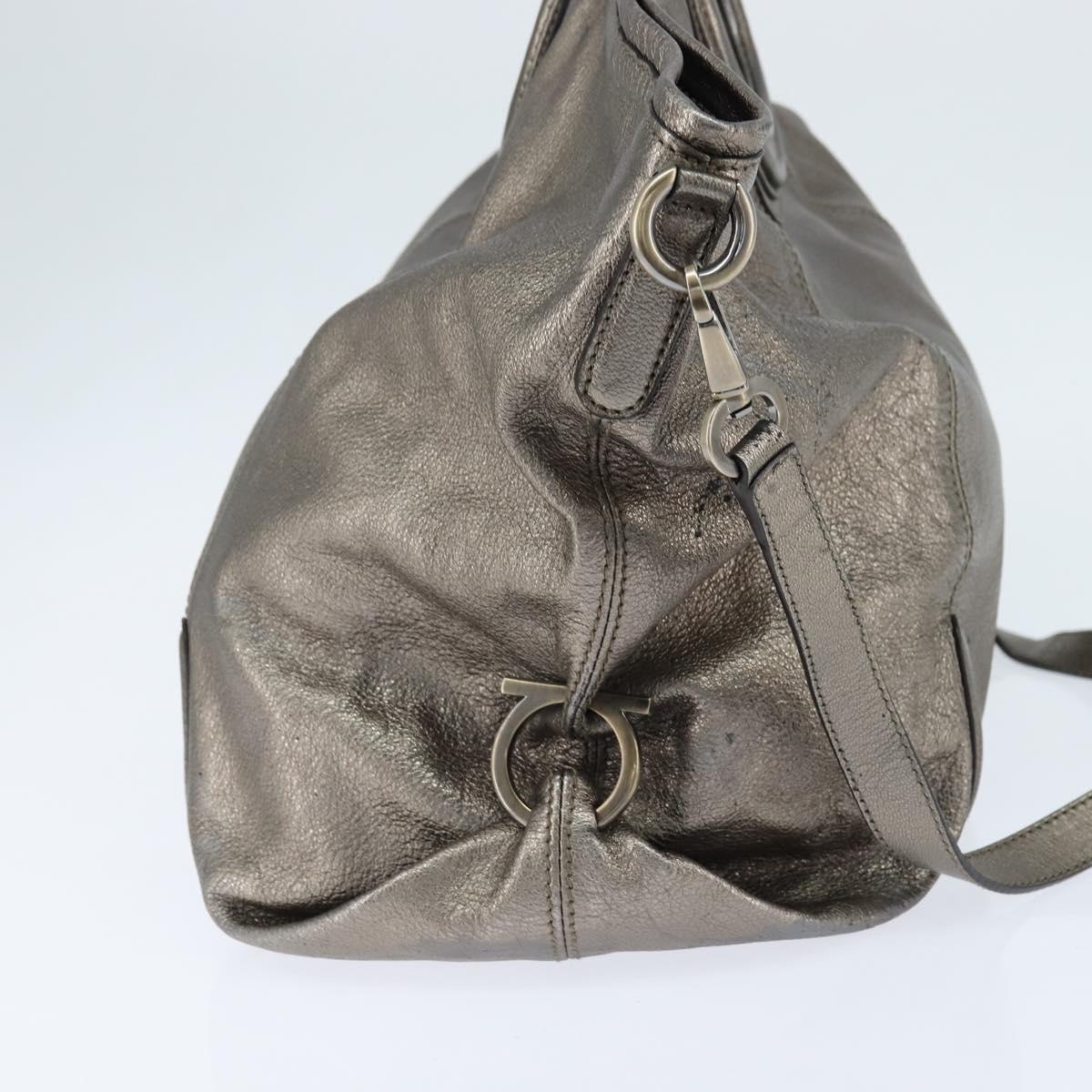 Salvatore Ferragamo Gancini Hand Bag Leather 2way Silver Auth bs30477