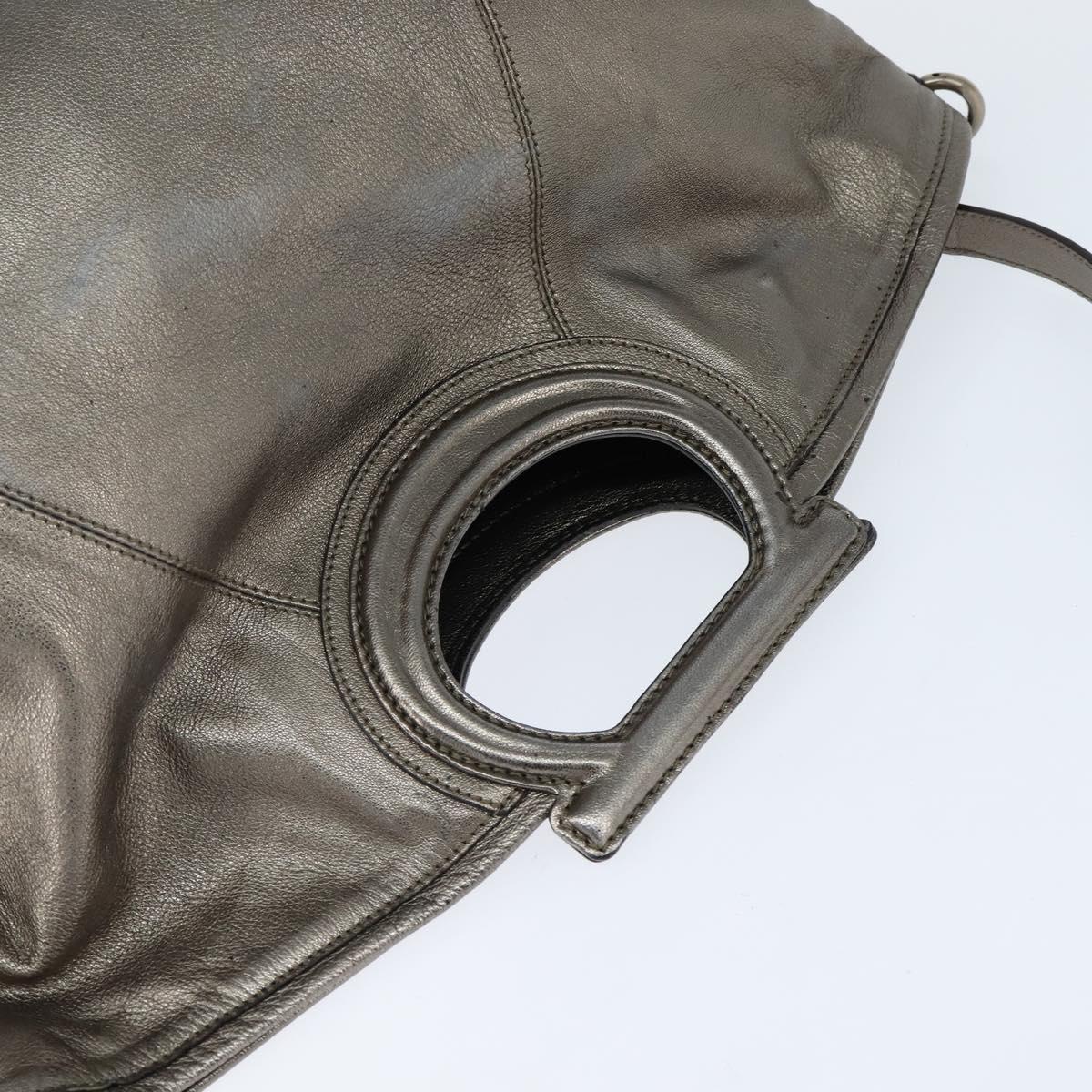 Salvatore Ferragamo Gancini Hand Bag Leather 2way Silver Auth bs30477