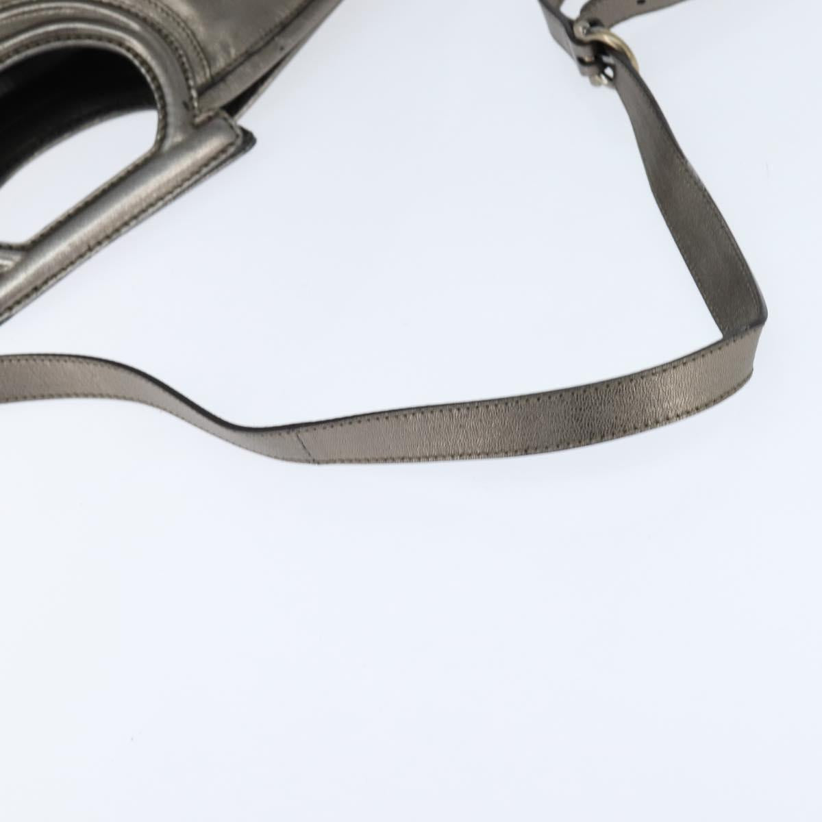 Salvatore Ferragamo Gancini Hand Bag Leather 2way Silver Auth bs30477