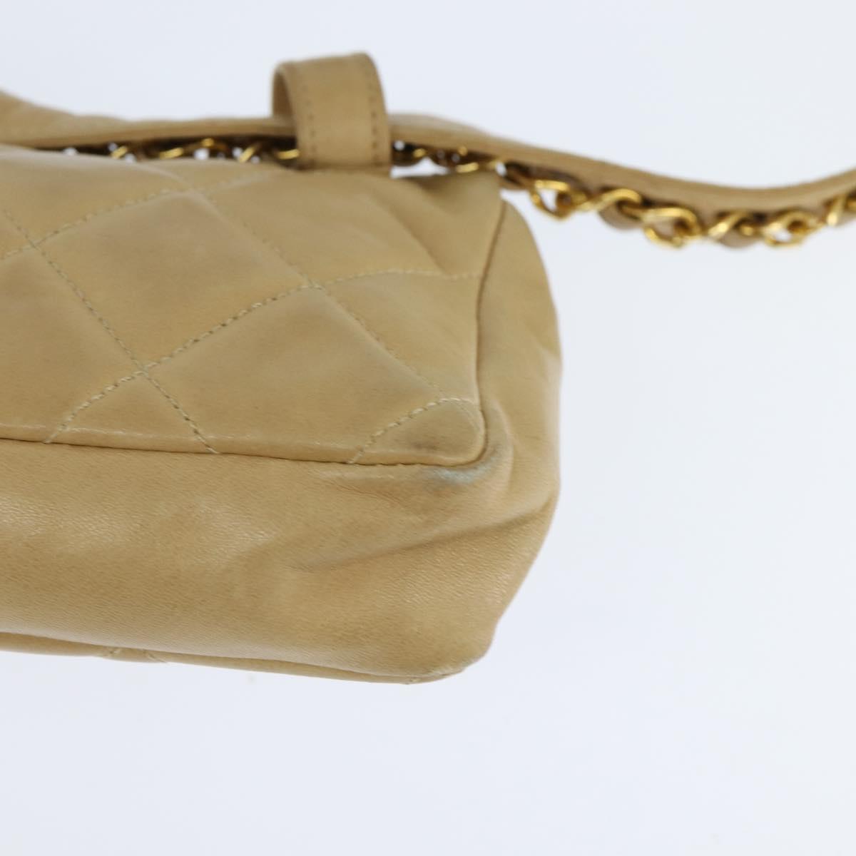 CHANEL Matelasse Waist Pouch Lamb Skin Beige Gold CC Auth bs30480
