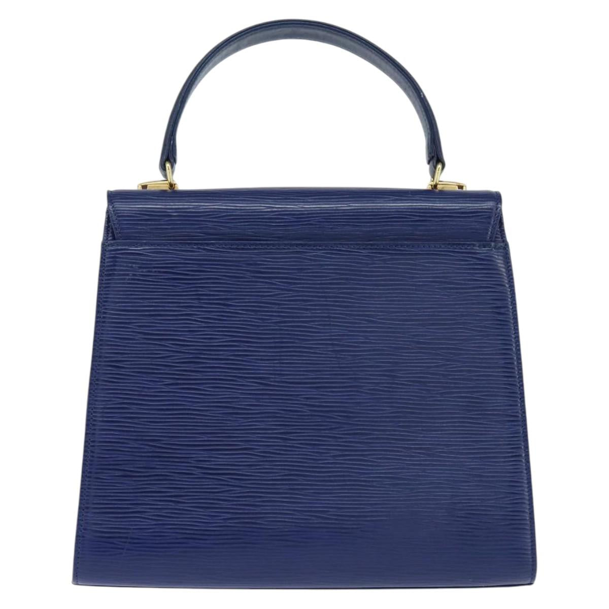 VALENTINO Medal Hand Bag Leather Blue Gold Auth bs30482