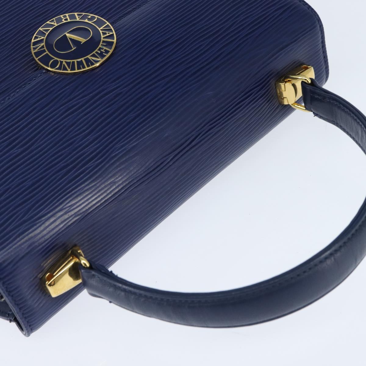 VALENTINO Medal Hand Bag Leather Blue Gold Auth bs30482
