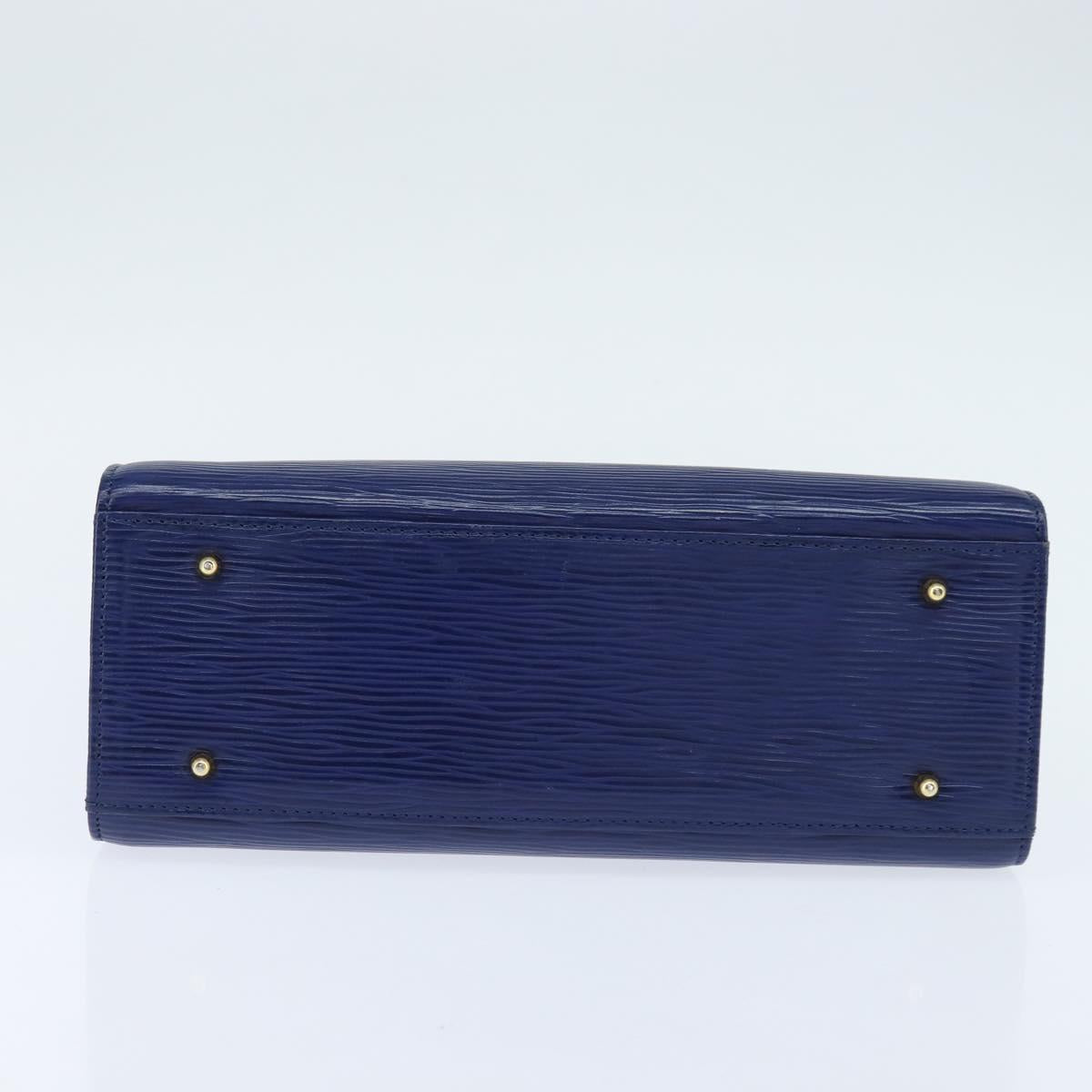 VALENTINO Medal Hand Bag Leather Blue Gold Auth bs30482