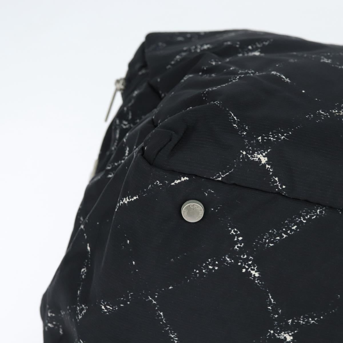 CHANEL Travel Line Boston Bag Nylon Black Silver CC Auth bs30483