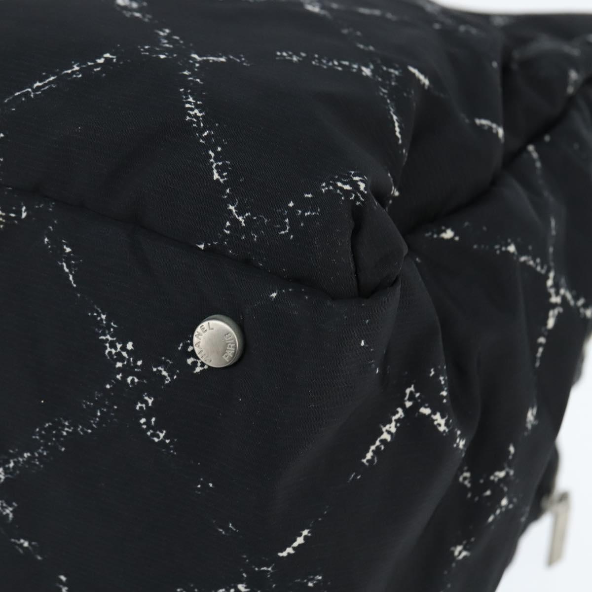 CHANEL Travel Line Boston Bag Nylon Black Silver CC Auth bs30483