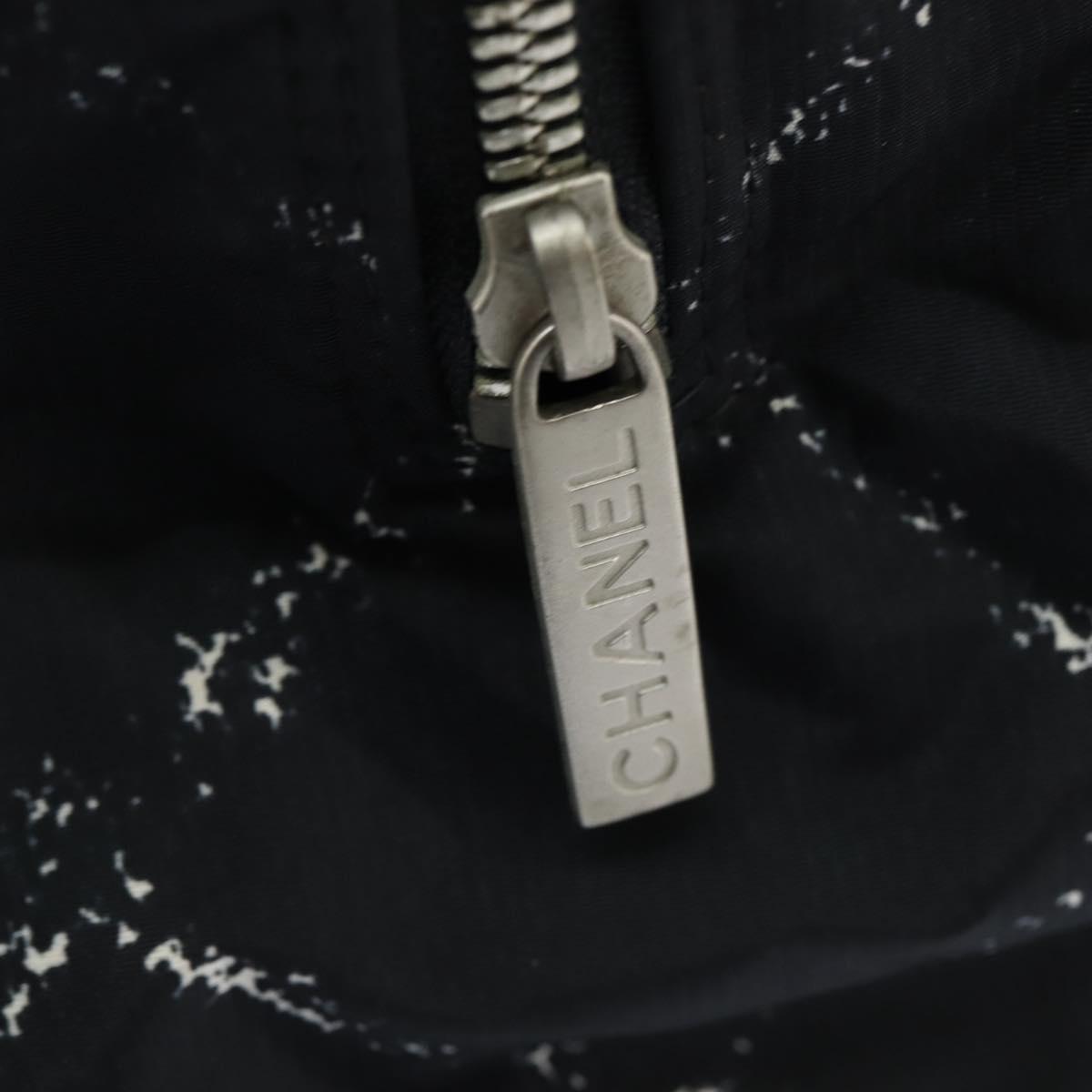 CHANEL Travel Line Boston Bag Nylon Black Silver CC Auth bs30483