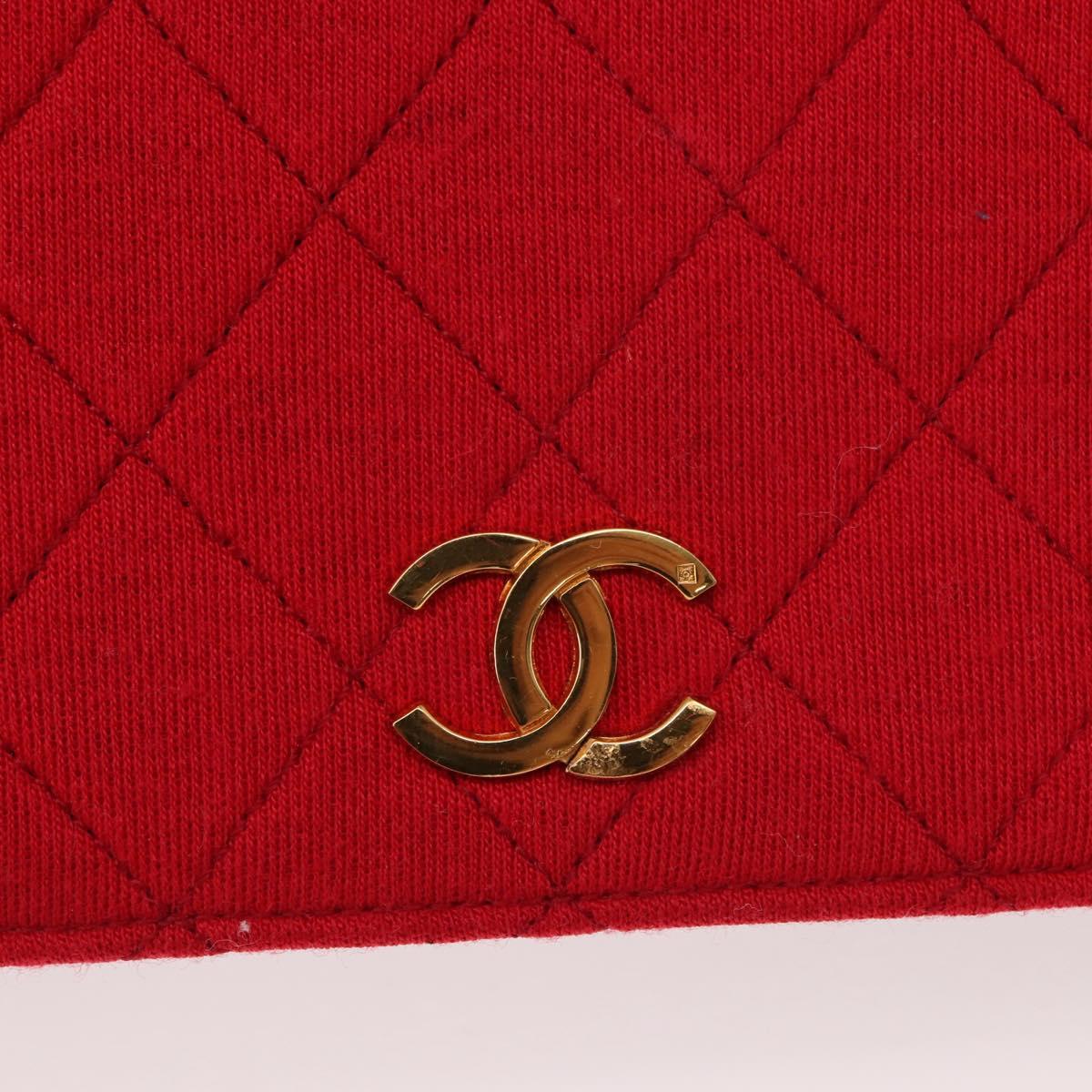 CHANEL Matelasse Chain Shoulder Bag Cotton Red Gold CC Auth bs30488
