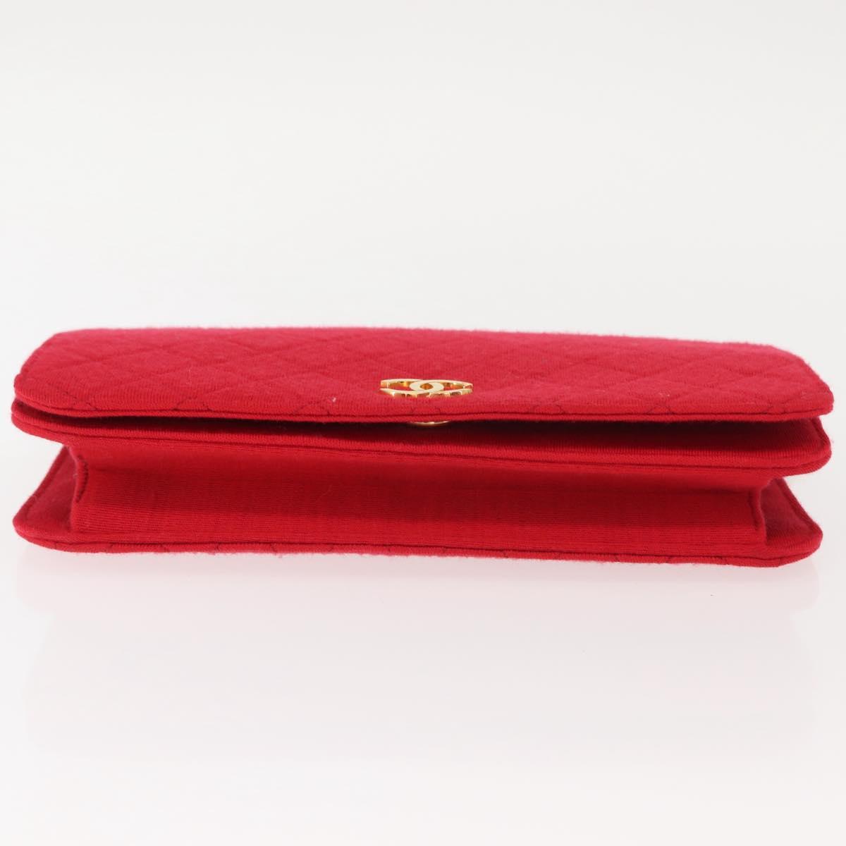 CHANEL Matelasse Chain Shoulder Bag Cotton Red Gold CC Auth bs30488