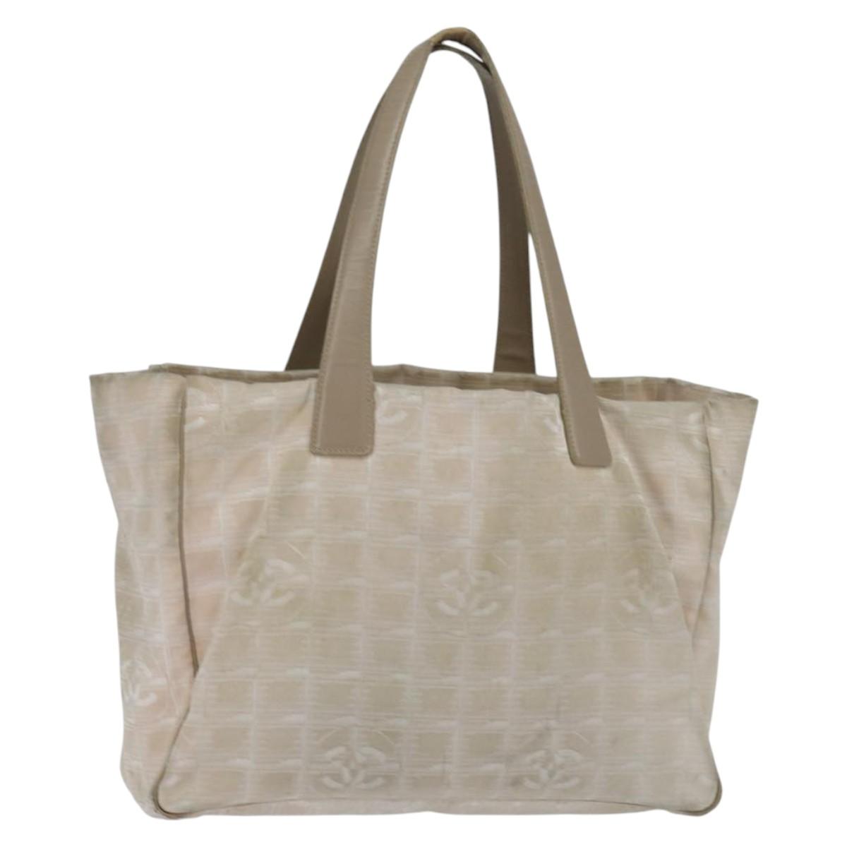 CHANEL New Travel Line Tote Bag Nylon Beige Gold CC Auth bs30490