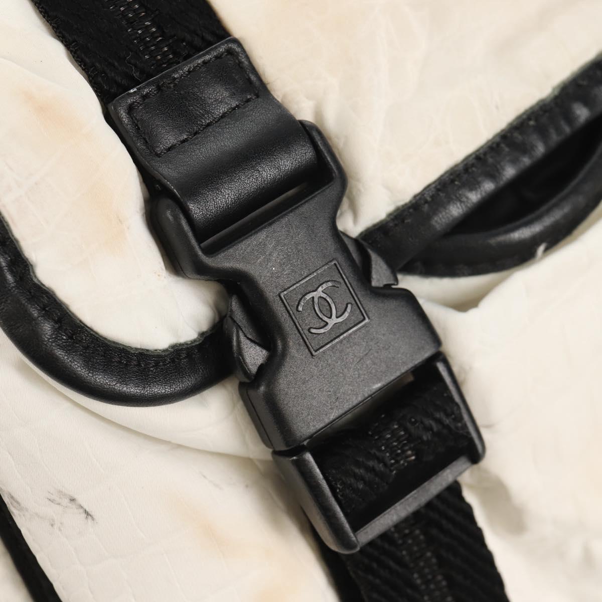 CHANEL Sports Line Shoulder Bag Nylon White Silver CC Auth bs30493