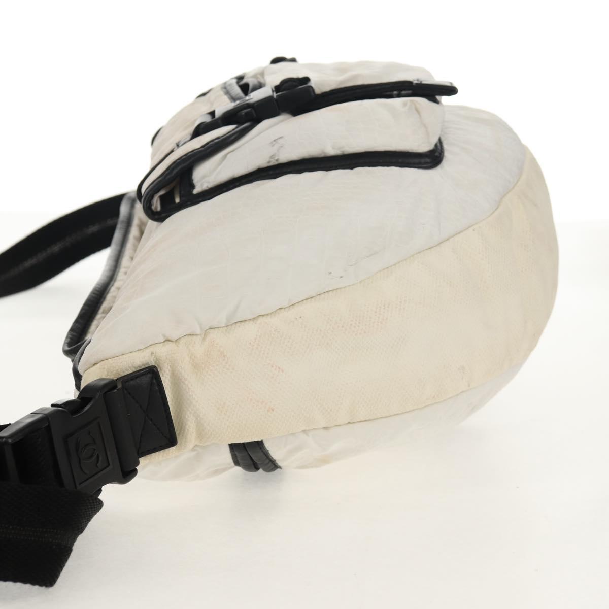 CHANEL Sports Line Shoulder Bag Nylon White Silver CC Auth bs30493