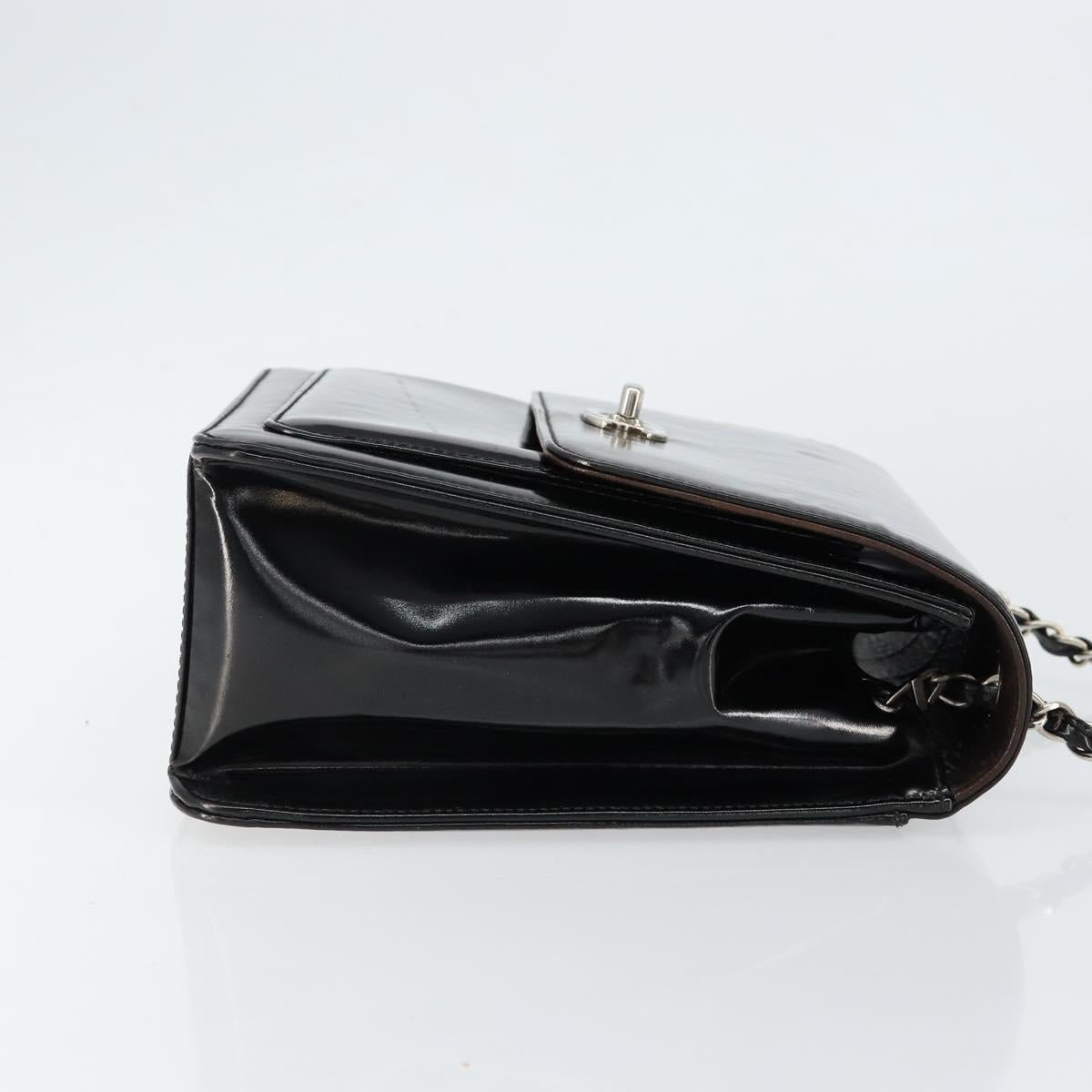 CHANEL Flap Chain Shoulder Bag Patent leather Black Silver CC Auth bs30494