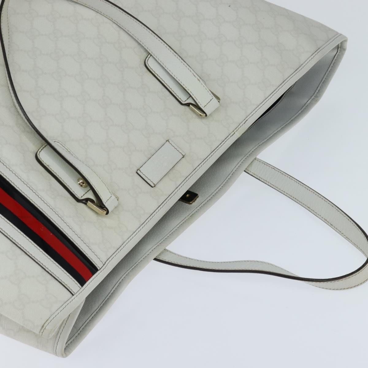 GUCCI GG Supreme Sherry Line Tote Bag PVC Leather Red White Navy Auth bs30498