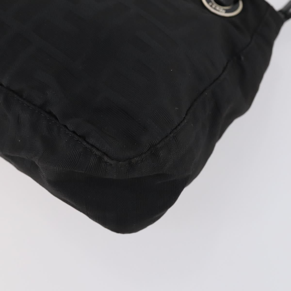 FENDI Zucca Canvas Shoulder Bag Nylon Black Silver Auth bs30501