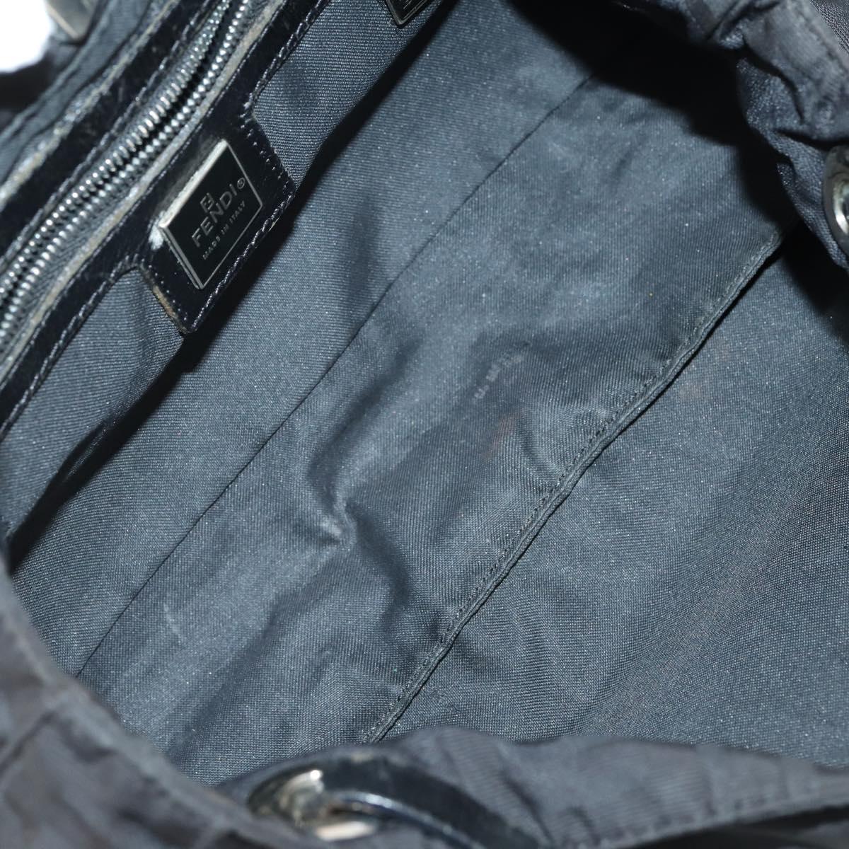 FENDI Zucca Canvas Shoulder Bag Nylon Black Silver Auth bs30501