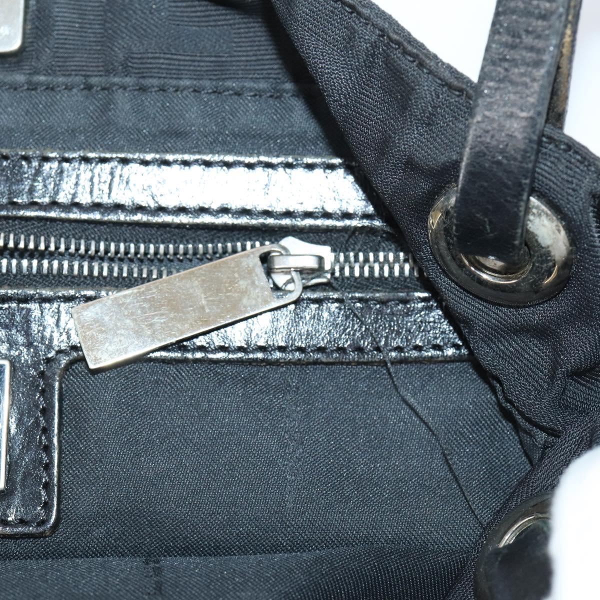 FENDI Zucca Canvas Shoulder Bag Nylon Black Silver Auth bs30501