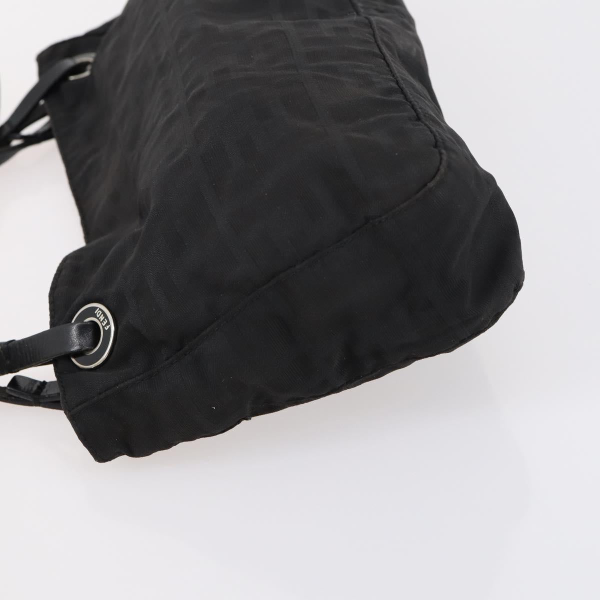 FENDI Zucca Canvas Shoulder Bag Nylon Black Silver Auth bs30501
