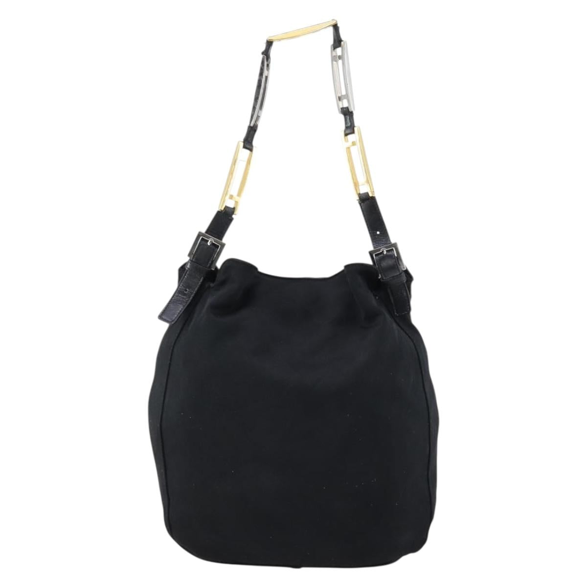 FENDI Shoulder Bag Nylon Black Gold Silver Auth bs30502