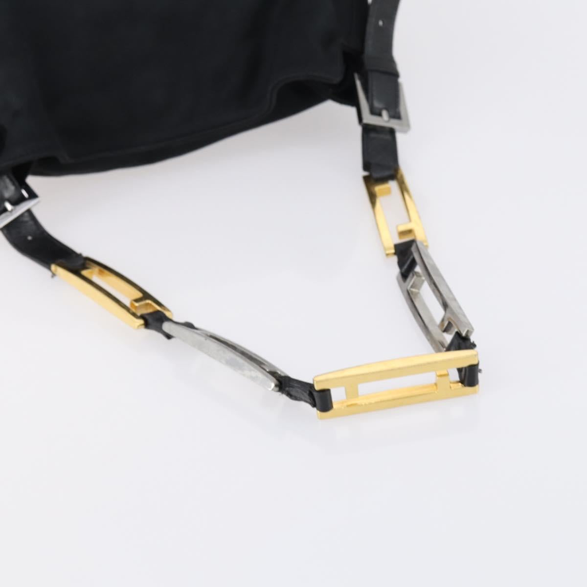 FENDI Shoulder Bag Nylon Black Gold Silver Auth bs30502