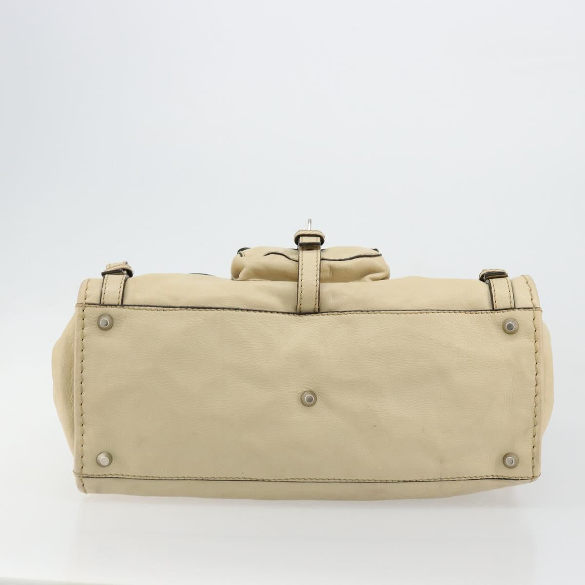 Chloe Edith Boston Bag Leather Beige Silver Auth bs30503