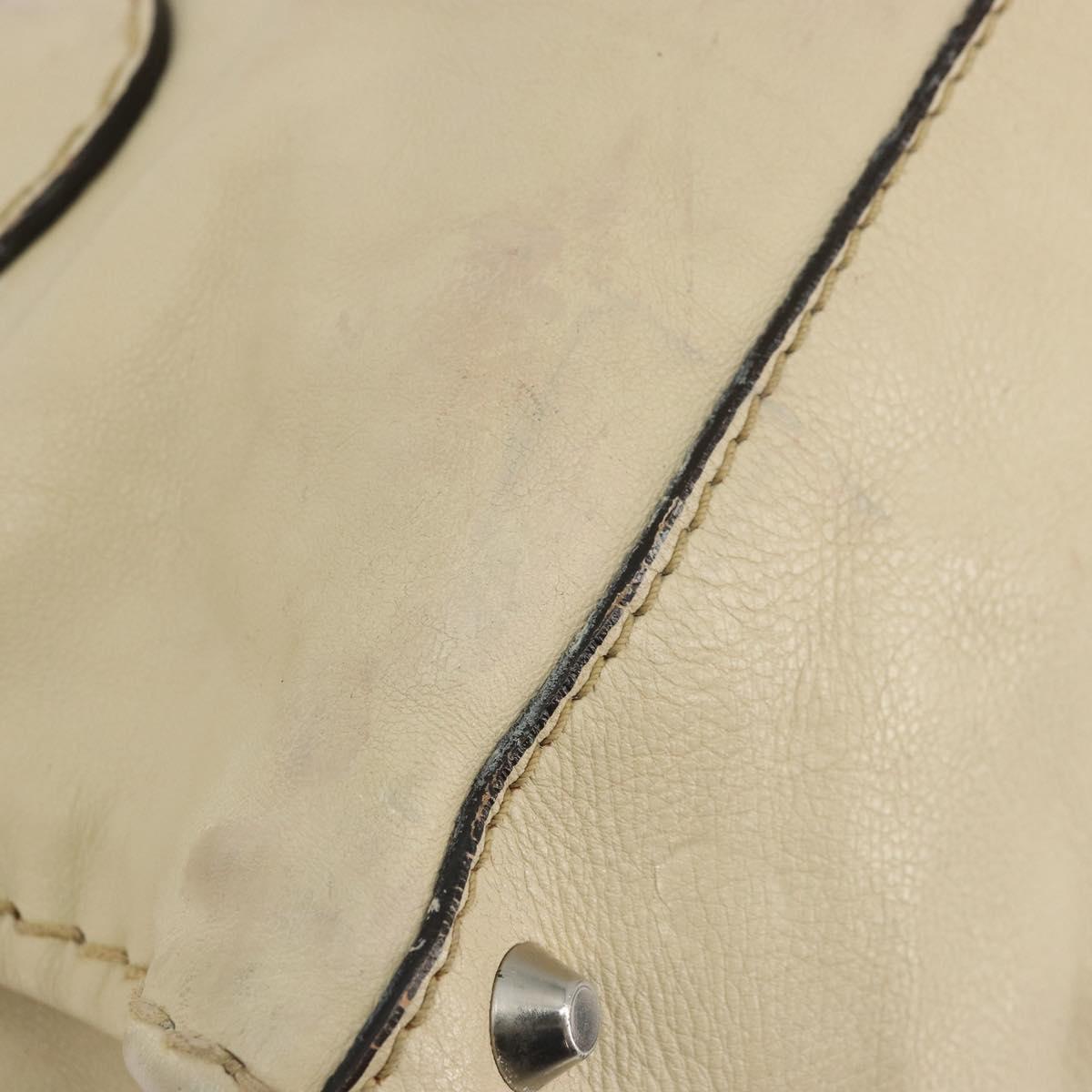 Chloe Edith Boston Bag Leather Beige Silver Auth bs30503