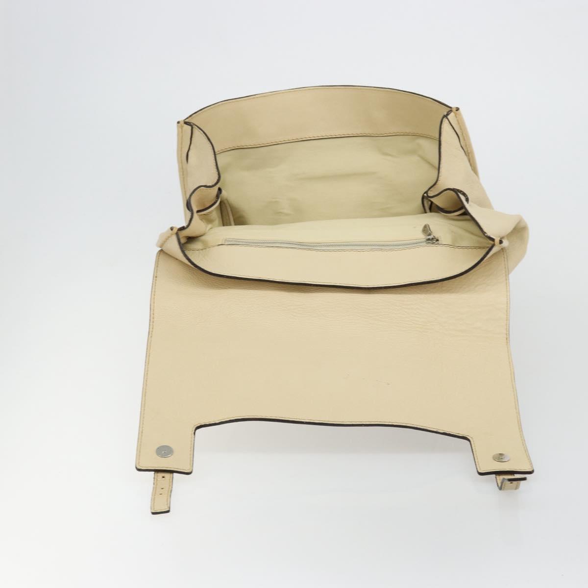Chloe Edith Boston Bag Leather Beige Silver Auth bs30503