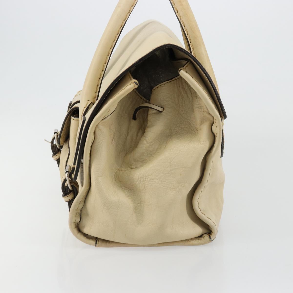 Chloe Edith Boston Bag Leather Beige Silver Auth bs30503