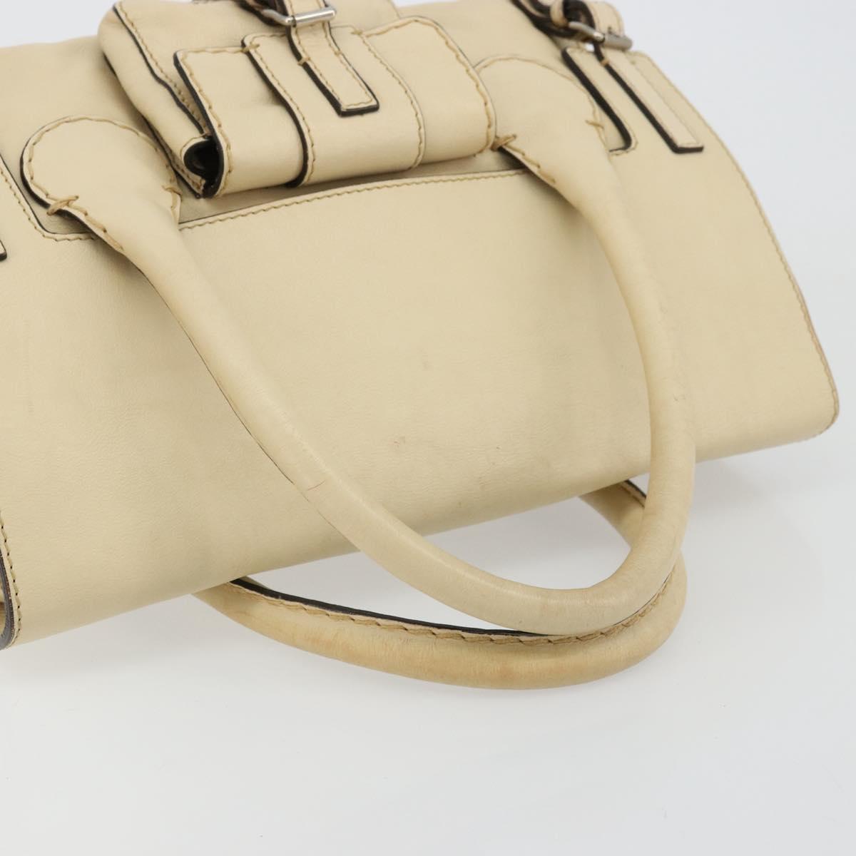 Chloe Edith Boston Bag Leather Beige Silver Auth bs30503