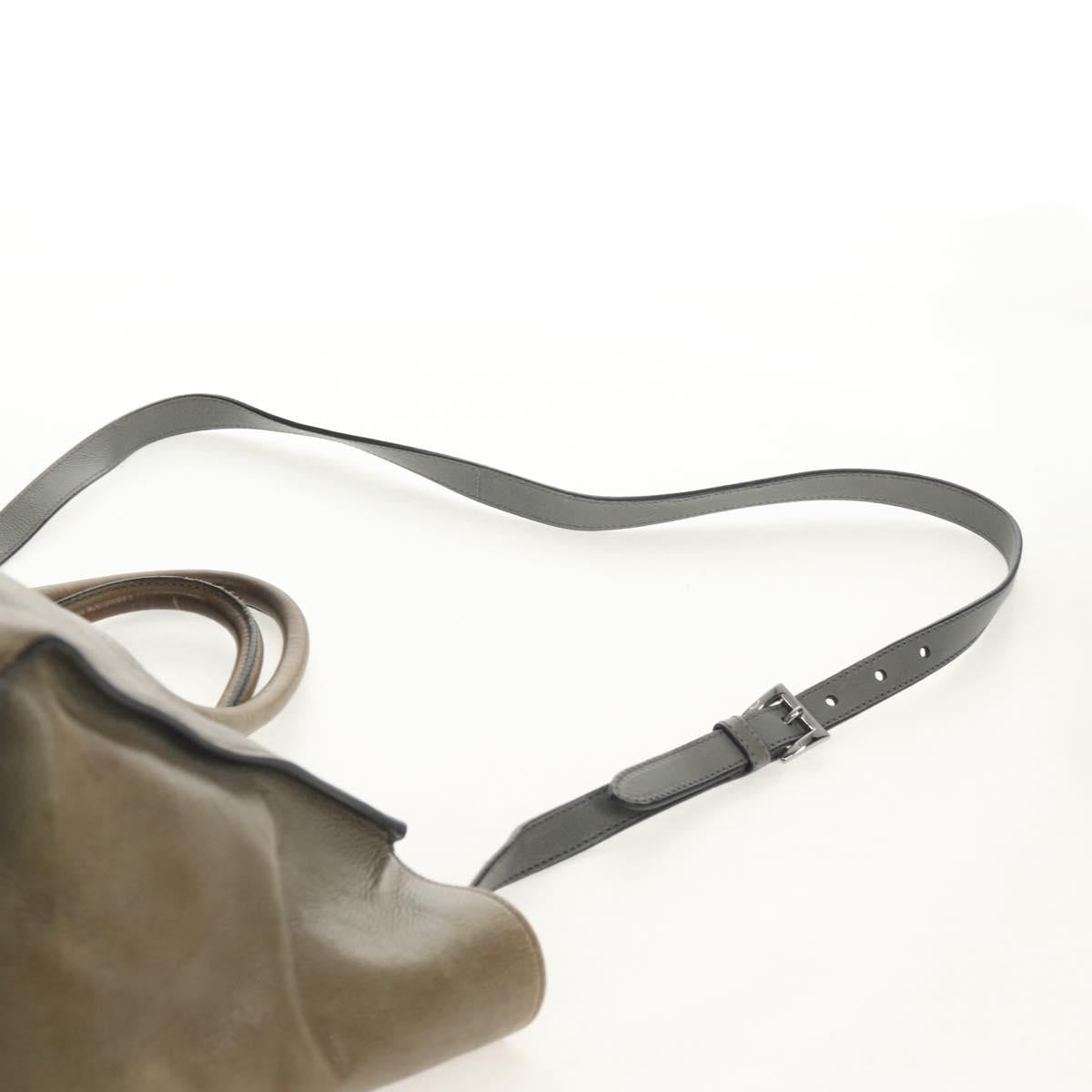 PRADA Tote Bag Leather 2way Gray Silver Auth bs30504