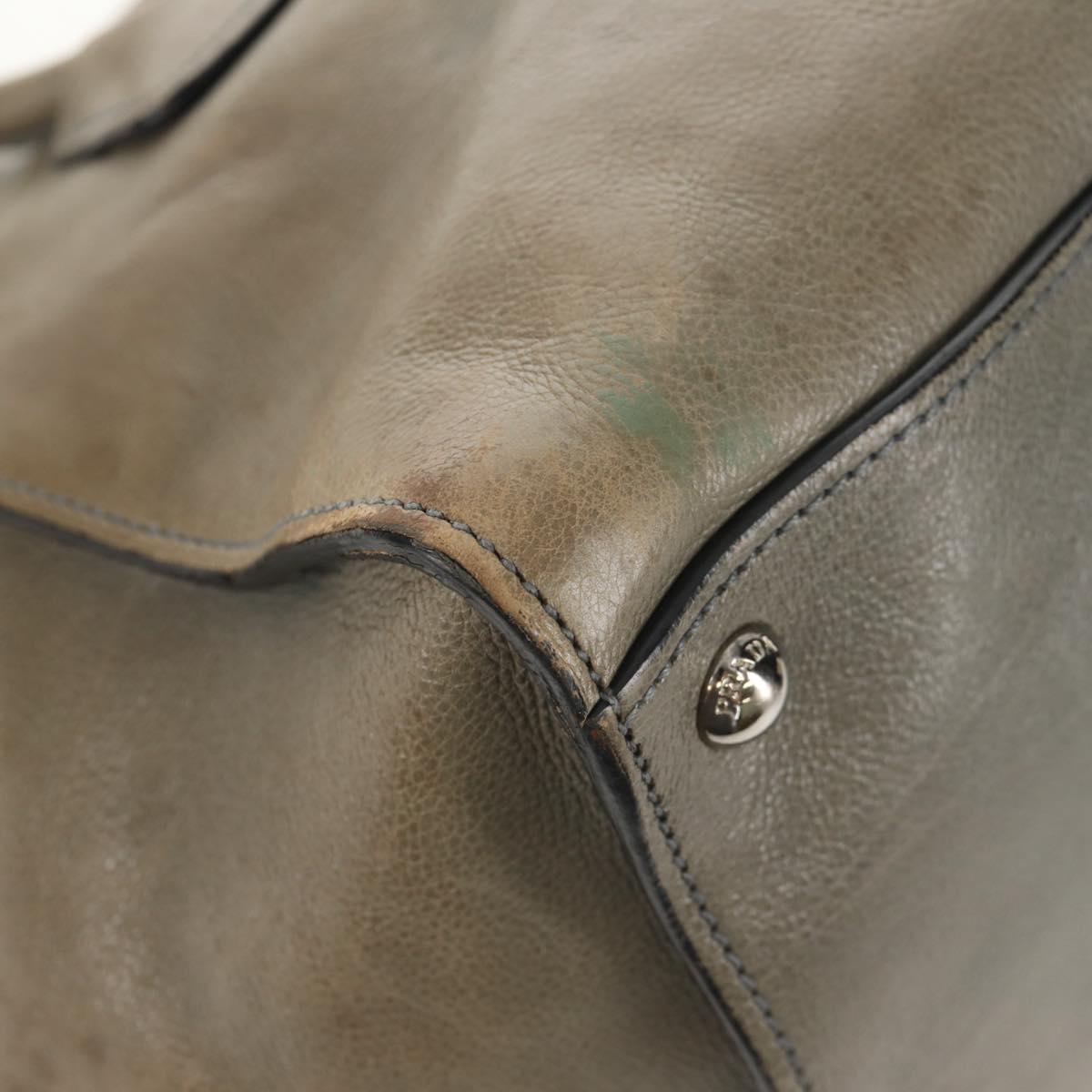 PRADA Tote Bag Leather 2way Gray Silver Auth bs30504